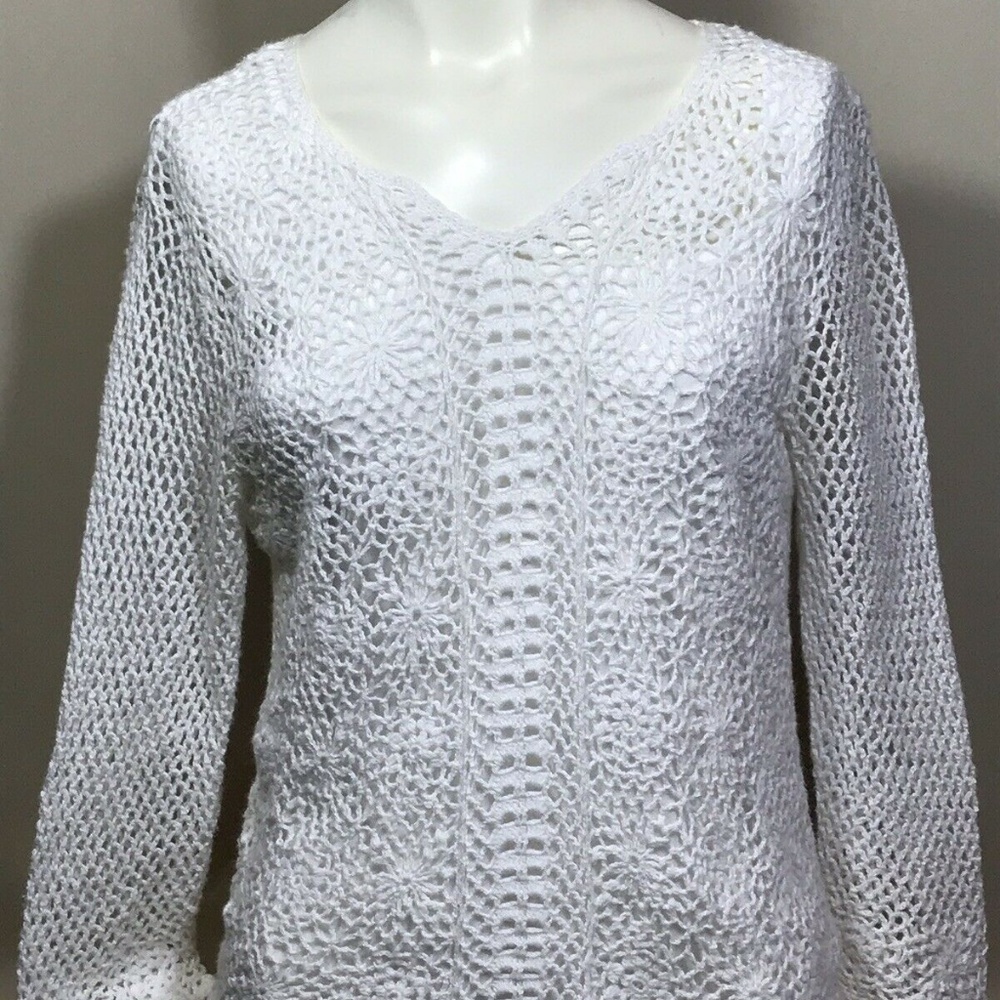 Croft & Barrow Size M White Open Knit Top Blouse